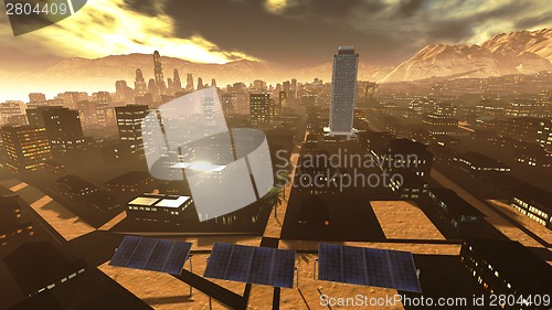 Image of Solar power panels in city