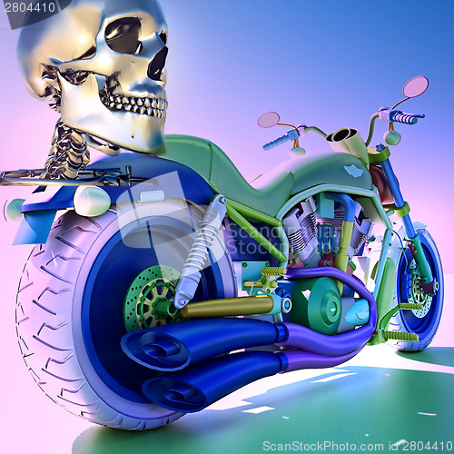 Image of Human skleton on motorbike