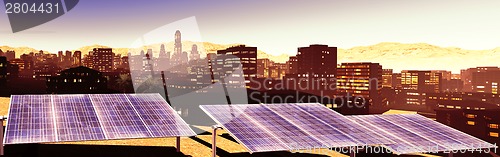 Image of Solar power panels in city