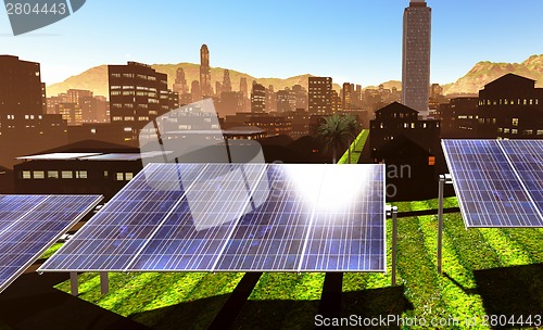 Image of Solar power panels in city