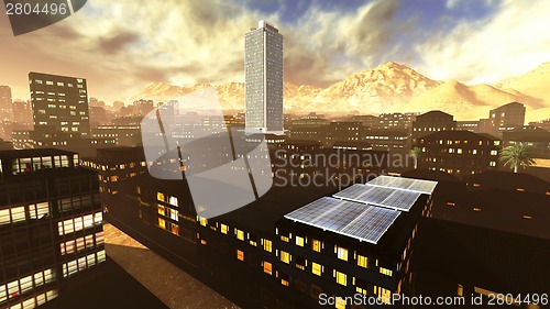 Image of Solar power panels in city