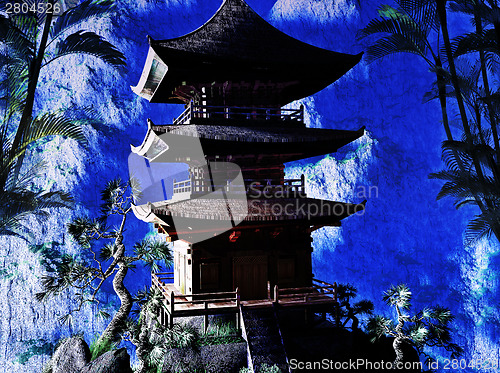 Image of Buddhist temple in mountains