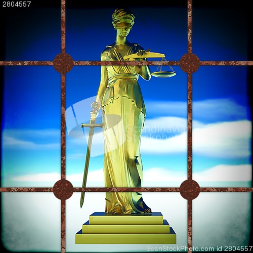 Image of Themis behind bars