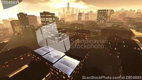 Image of Solar power panels in city