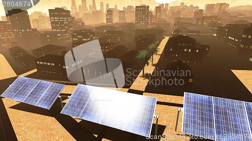 Image of Solar power panels in city