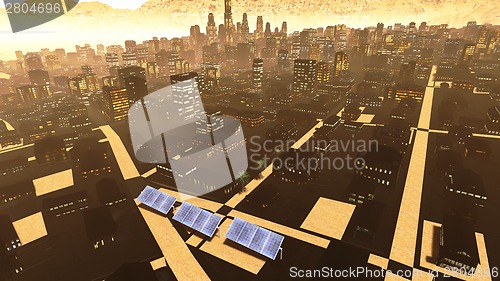 Image of Solar power panels in city