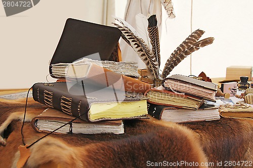 Image of Old books and inkstand