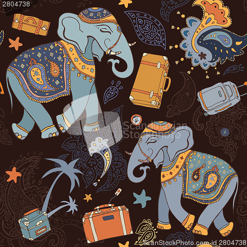Image of Elephant. Seamless Vector pattern.