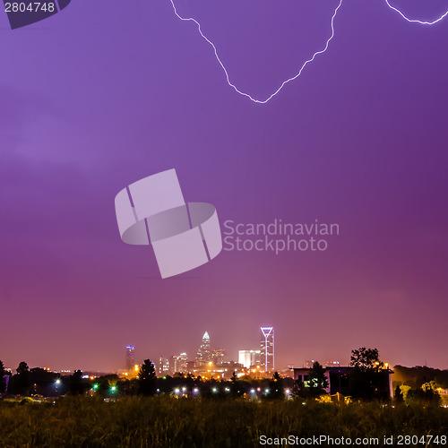 Image of lightning and thunderstorm over city of charlotte north carolina