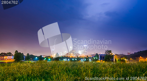 Image of lightning and thunderstorm over city of charlotte north carolina