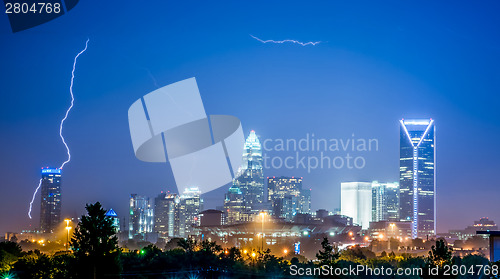 Image of lightning and thunderstorm over city of charlotte north carolina