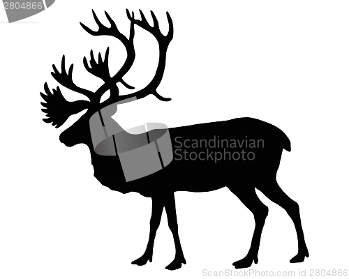 Image of The black silhouette of a caribou on white