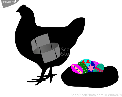 Image of Hen with easter eggs