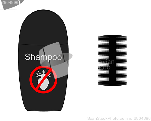 Image of Lice shampoo and comb on white background