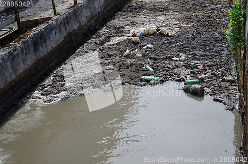 Image of Urban sewage water and garbage flow course bar 