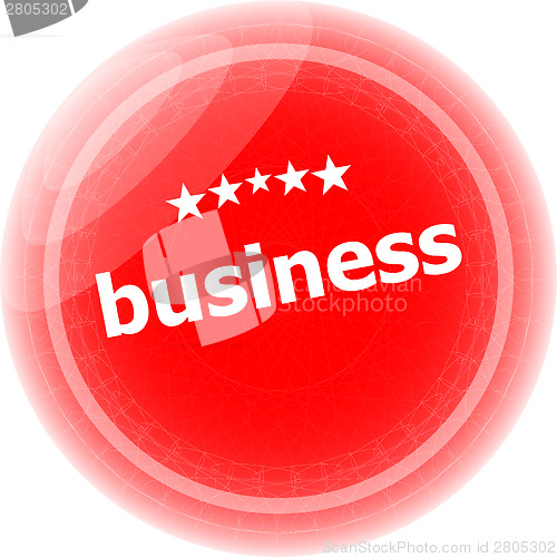 Image of business word on red stickers button, label