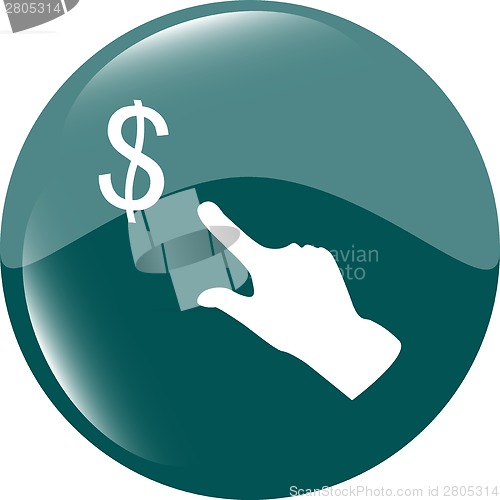 Image of us dollar and people hand on web icon isolated on white background