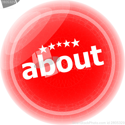 Image of about stickers icon button isolated on white