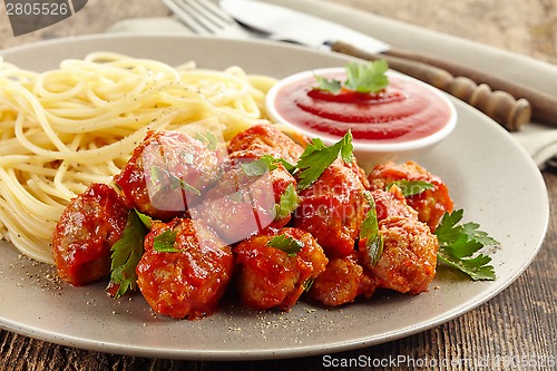 Image of Meatballs with tomato sauce and spaghetti
