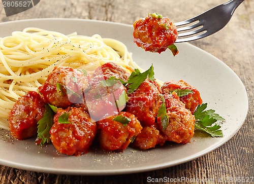 Image of Meatballs with tomato sauce and spaghetti