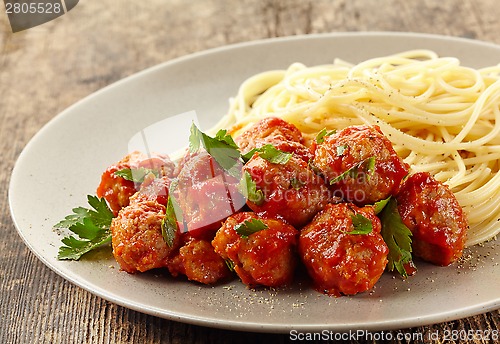 Image of Meatballs with tomato sauce and spaghetti