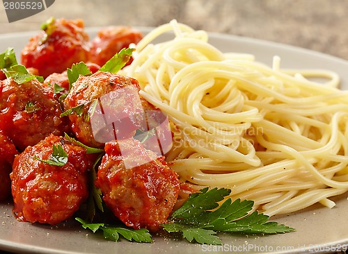 Image of Meatballs with tomato sauce and spaghetti