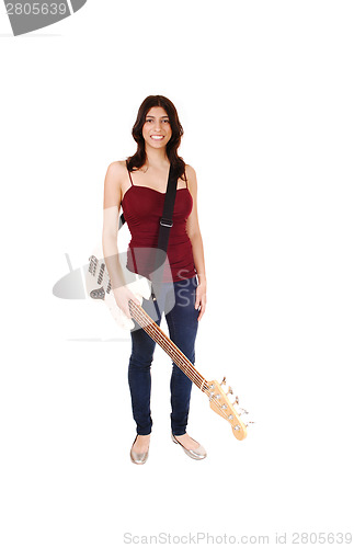 Image of Woman holding her guitar.