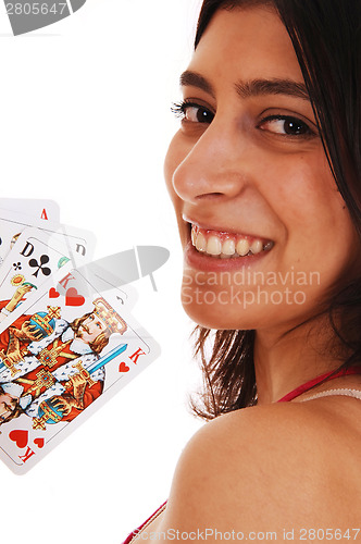 Image of Woman playing cards.