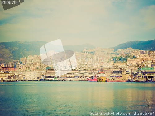 Image of Retro look View of Genoa Italy from the sea