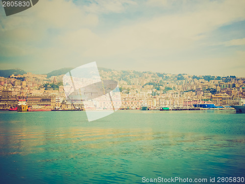 Image of Retro look View of Genoa Italy from the sea