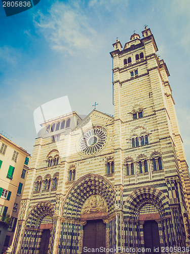 Image of Retro look St Lawrence cathedral in Genoa