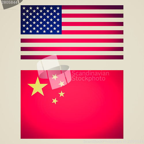 Image of Retro look USA China flag vignetted illustration