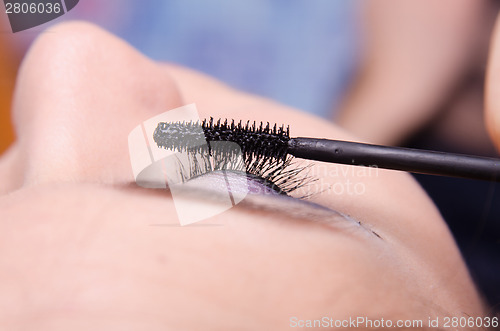 Image of Makeup artist paints eyelashes model