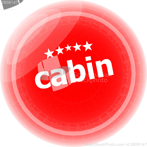 Image of cabin word stickers red button, web icon button