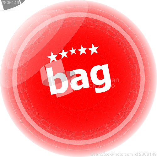 Image of bag word on red stickers button, label, social concept