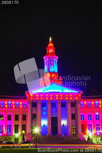 Image of Denver city hall at night time