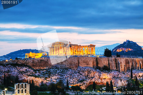 Image of Acropolis in the evening after sunset