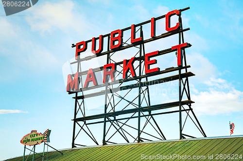 Image of Famous Pike Place market sign in Seattle