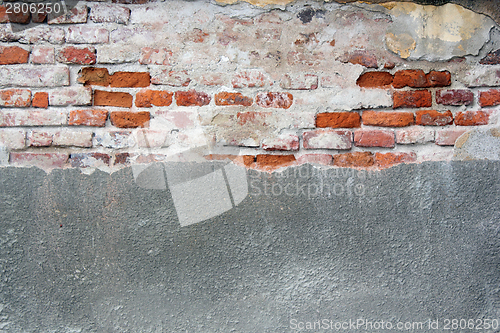 Image of old cracked wall with cement and bricks