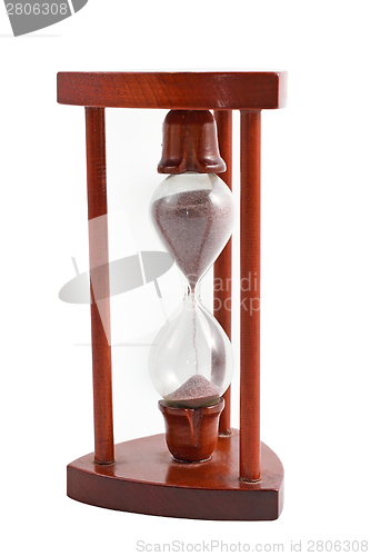 Image of wooden hourglass over white