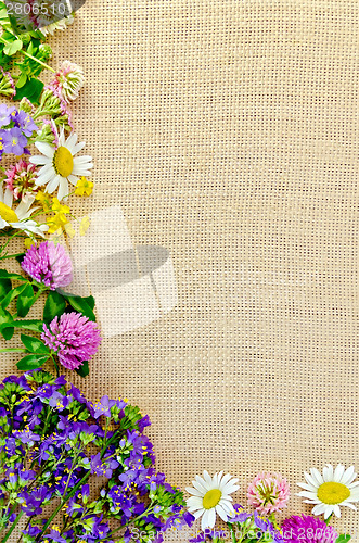Image of Frame of wild flowers on sackcloth 1