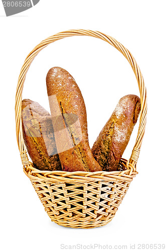 Image of Rye baguettes in a wicker basket