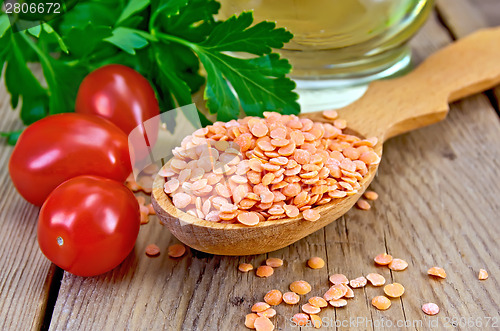 Image of Lentils red with oil on board