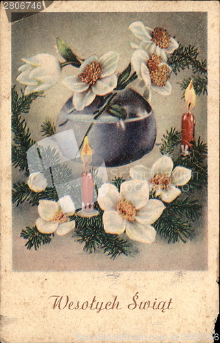 Image of Vintage card with flowers in a vase
