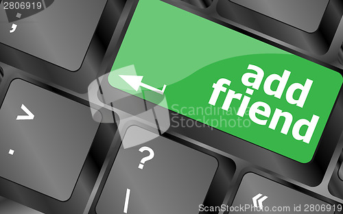 Image of Keyboard with add friend button, social network concept