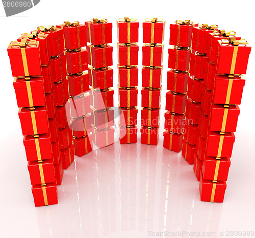 Image of Bright christmas gifts on a white background 