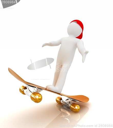 Image of 3d white person with a skate and a cap