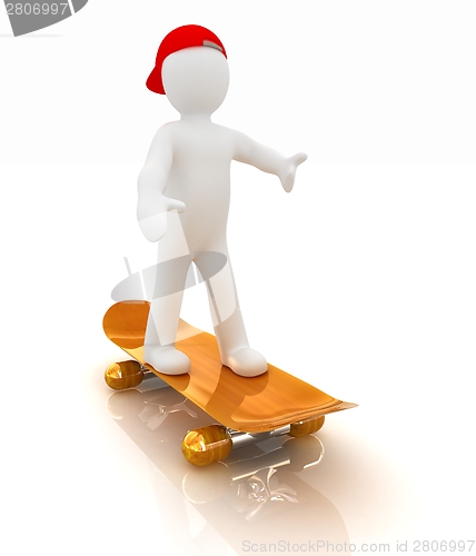 Image of 3d white person with a skate and a cap