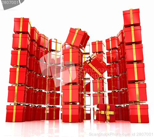 Image of Bright christmas gifts on a white background 