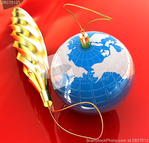 Image of Traditional Christmas toys and toy for earth. Global holiday con